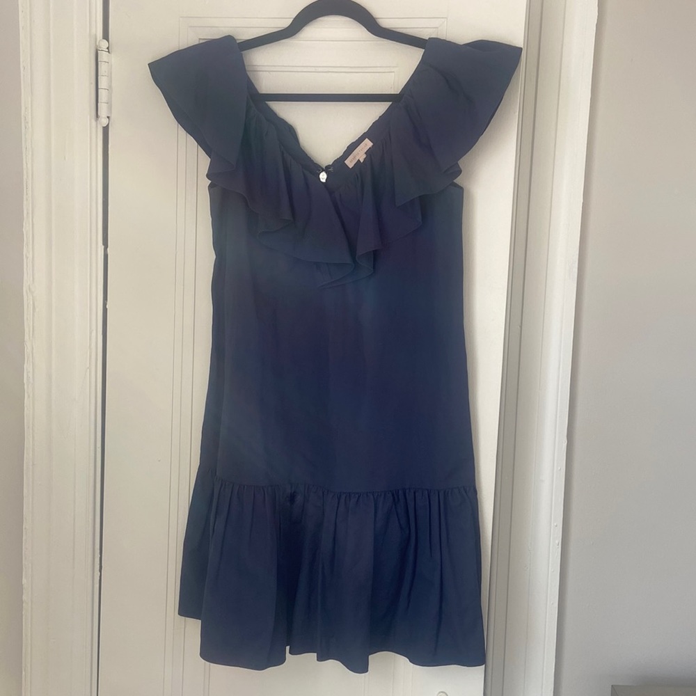 Rebecca Taylor Navy Blue Linen Ruffle Dress Size 4